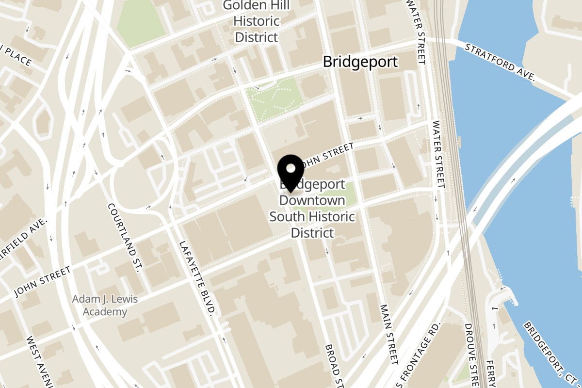 Map showing the location of Brick & Barrel on 1006 Broad St in Bridgeport